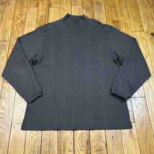 John Henry Mens XL Mock Neck Long Sleeve Ribbed Knit Shirt Charcoal Gray Brown